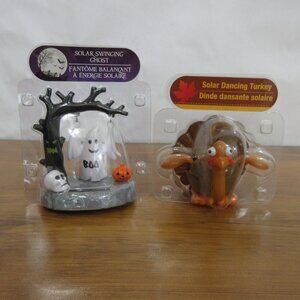 Lot 2 Greenbriar Solar Powered Dancing Toys Halloween Ghost Thanksgiving Turkey